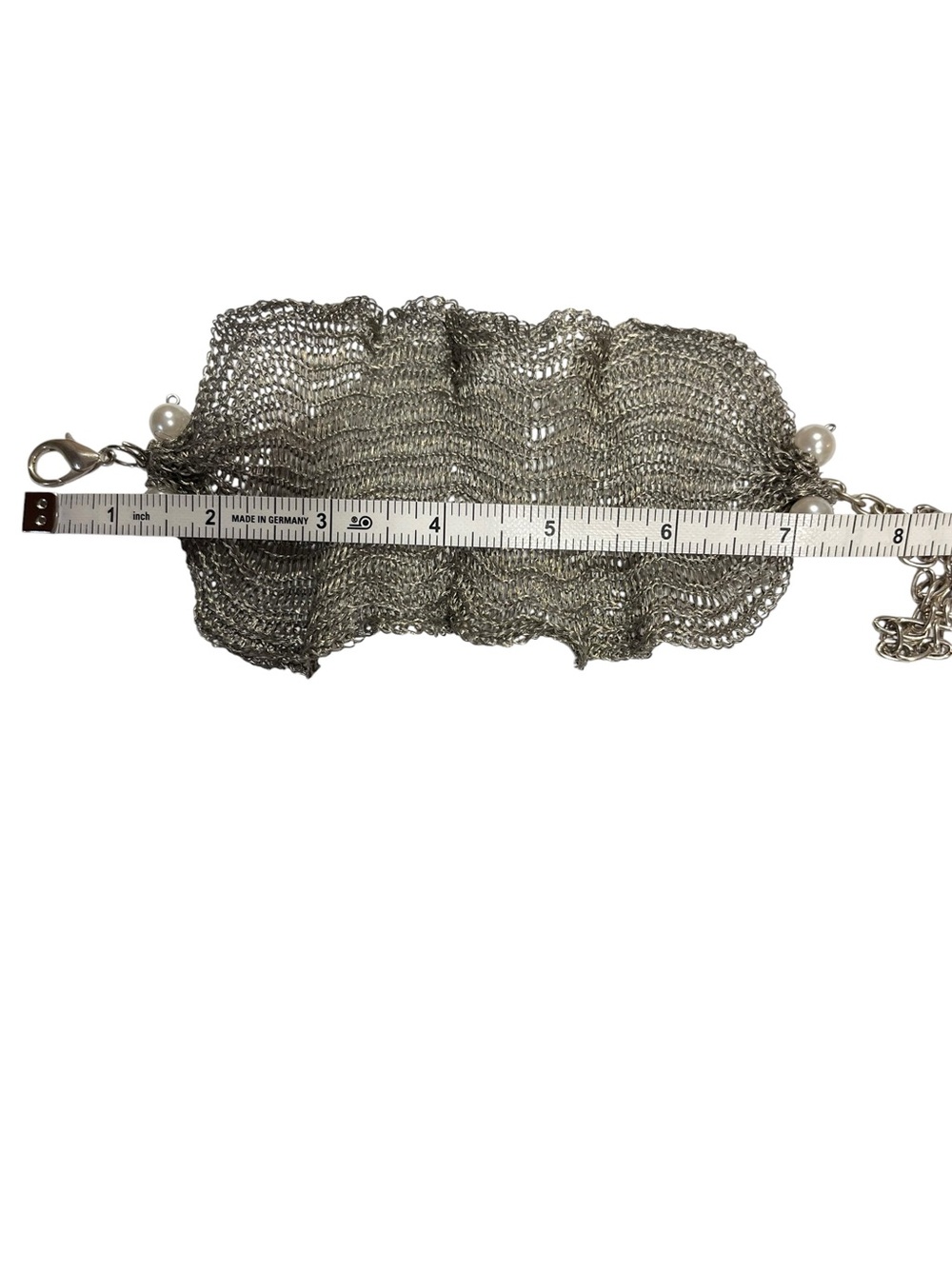 Metal Mesh Chainmail Bracelet Cuff Silver Tone Ruffle Sculptural Goth Cosplay - Picture 5 of 10